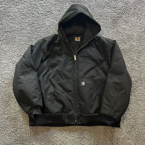 Carhartt J133 Insulated Jacket Full Zip Quilted Hooded Black Mens Size XL - Picture 1 of 8